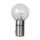 Lampe globe 70's aluminium brossé et verre bullé space age