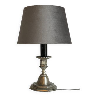 Lampe bougeoir acier et velours gris