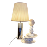 Table lamp in beige pleated cotton and chrome aluminum