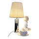 Table lamp in beige pleated cotton and chrome aluminum