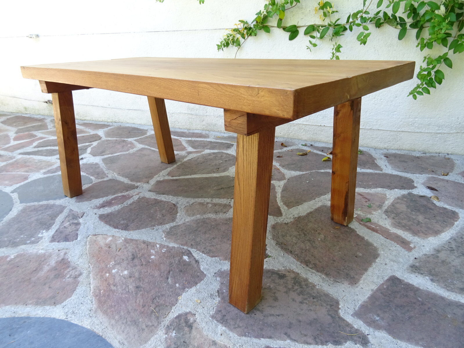 Massive elm coffee table of brutalist spirit