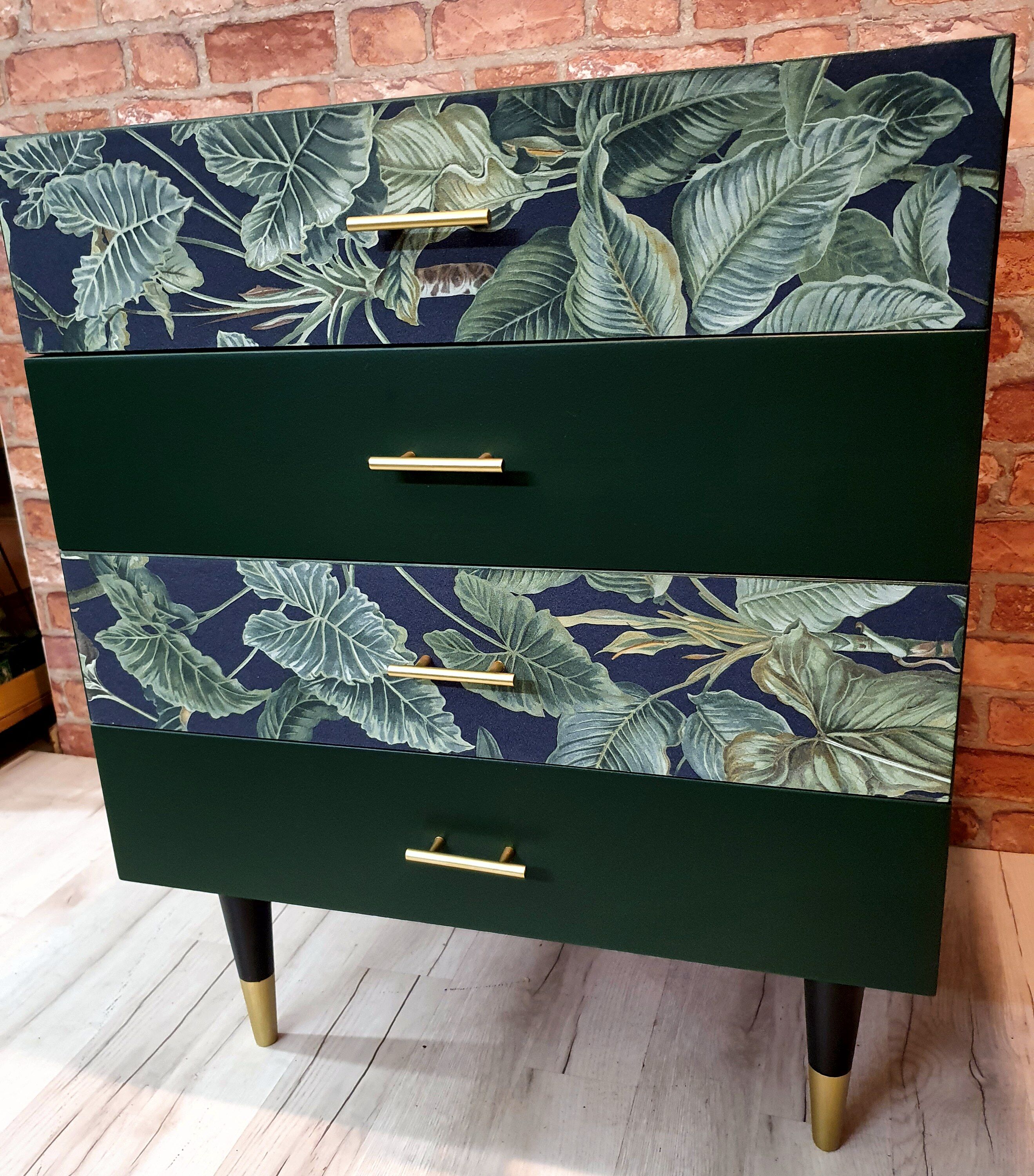 Renovated chest of drawers, green, Poland 1960s