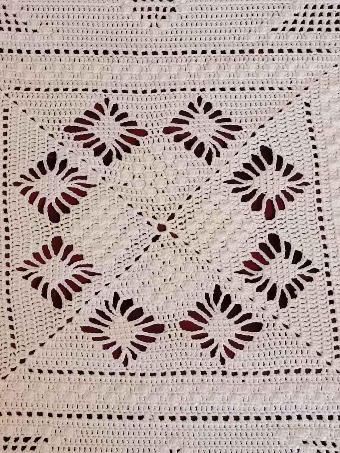 Hand crocheted bed cover or plaid