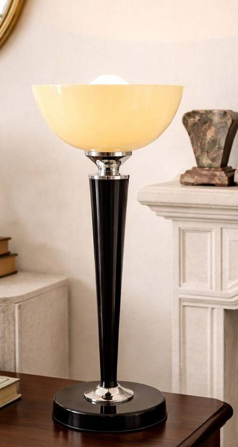 Art Deco lamp "Mazda" wood and glass