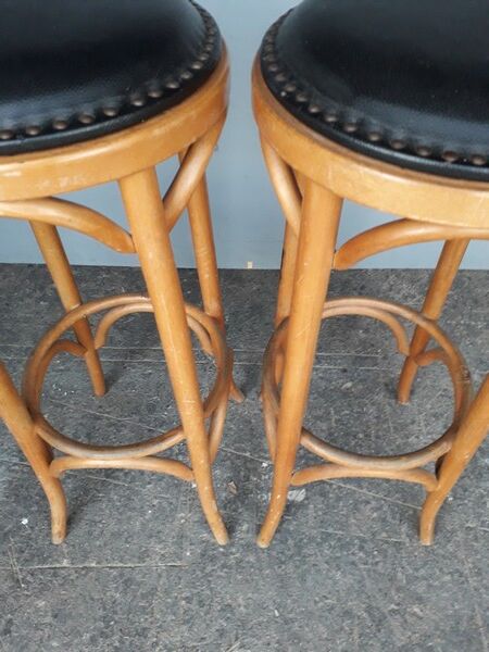Paire 2 tabourets bistrot bar bois courbé st art deco