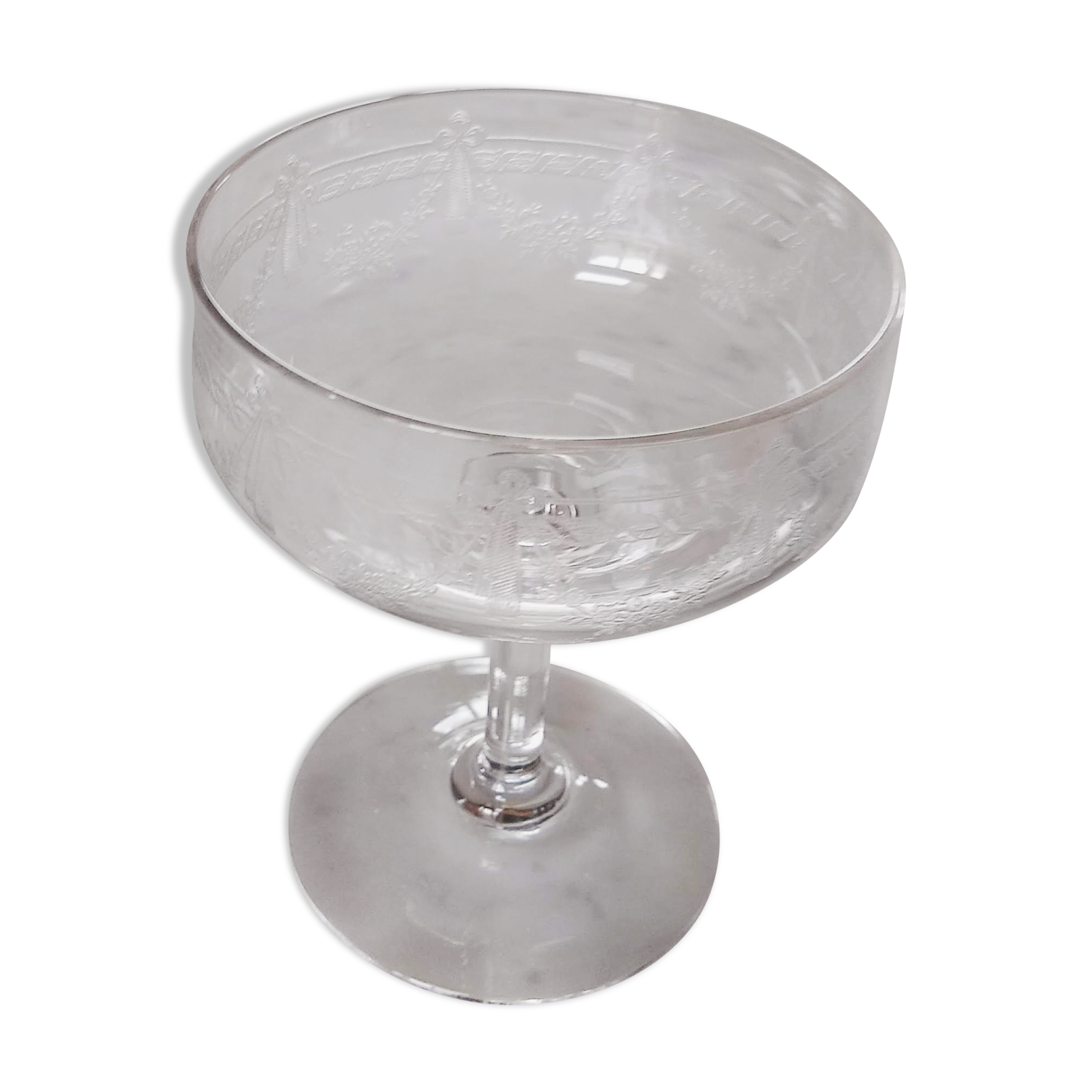 Louis XVI style engraved crystal champagne glass