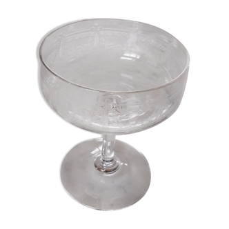 Louis XVI style engraved crystal champagne glass