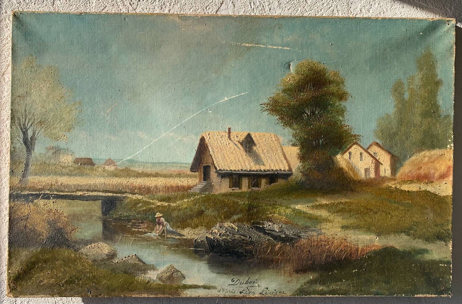 Old oil painting on canvas