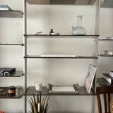 Michel Ducaroy style bookcase, in smoked glass and steel
