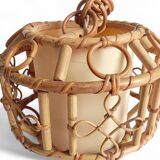 1960s Hand-Crafted Mid-Century Bamboo and Rattan Pendant Lamp, France