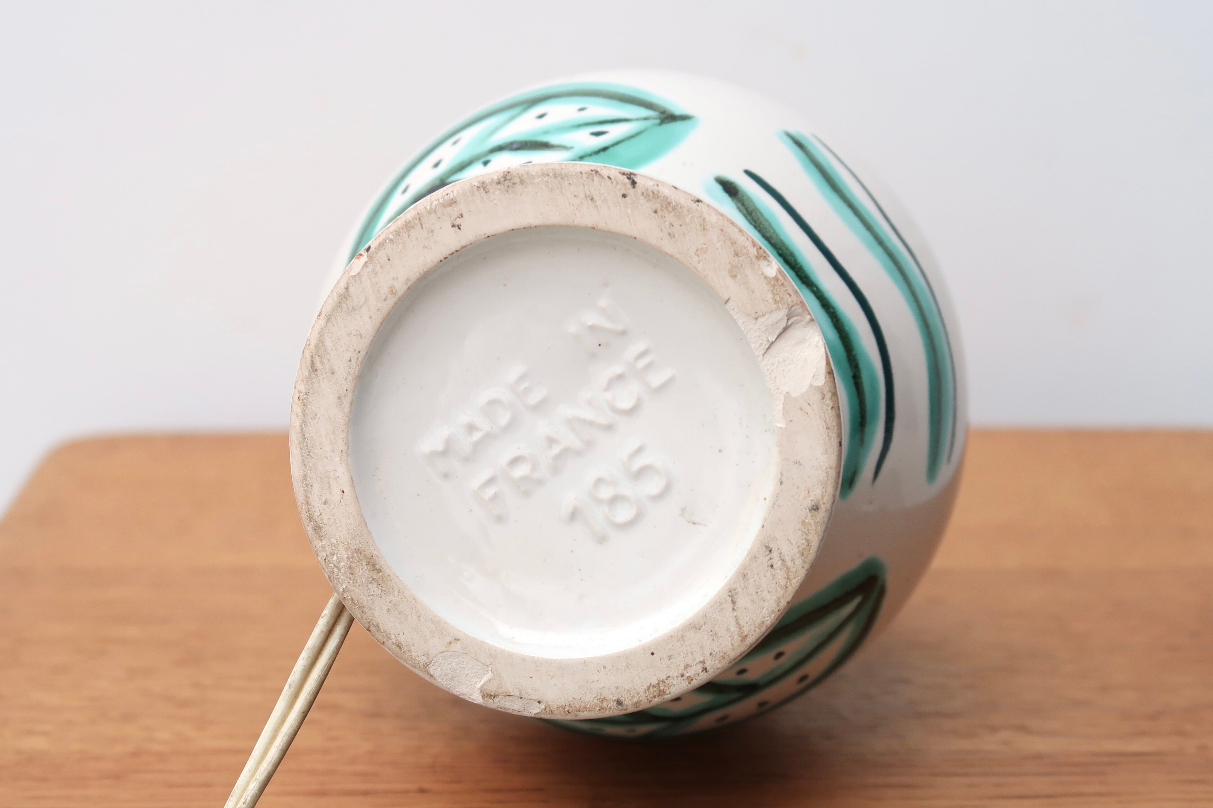 White ceramic lamp, green and blue décor, 60s