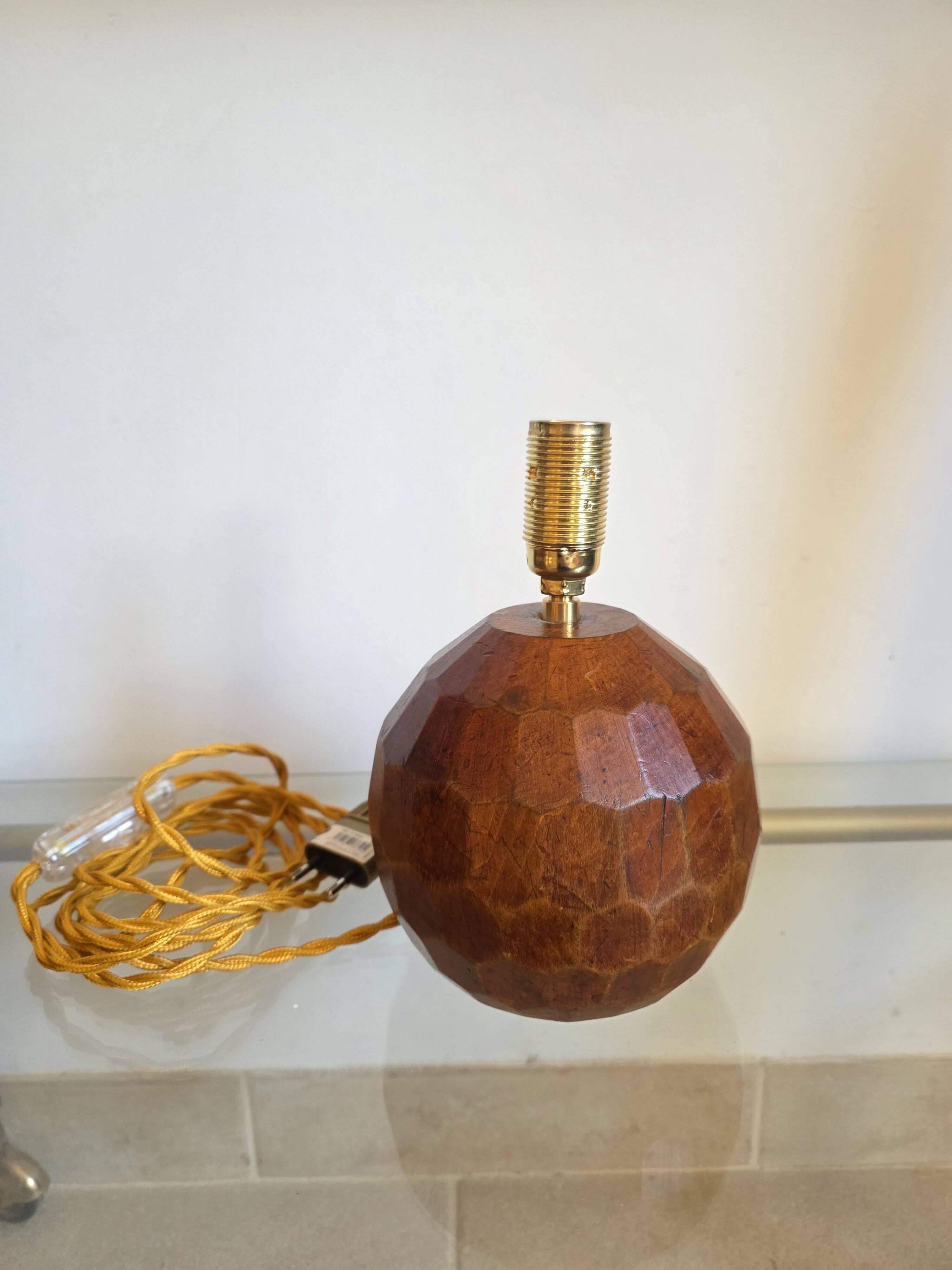 70's wooden ball lamp stands