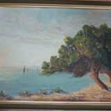 Tablau painting with seaside oil signed