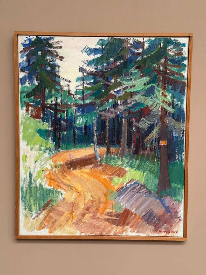 Swedish Oil on Canvas “Spår” by Gustaf Höglund, Vintage & Framed 57 × 49 cm