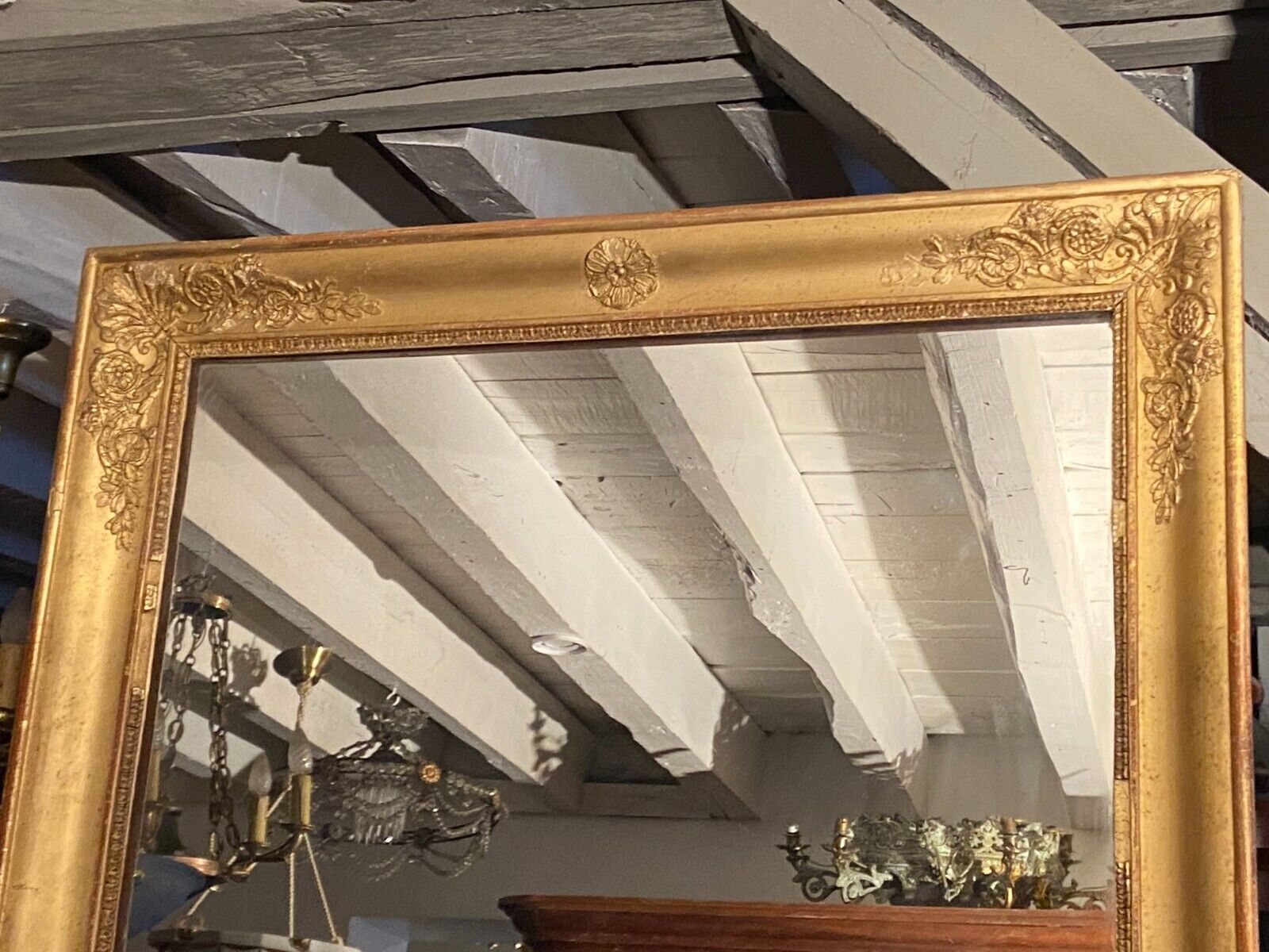 Large mirror fireplace mirror in wood and gilded stucco XIX Restoration