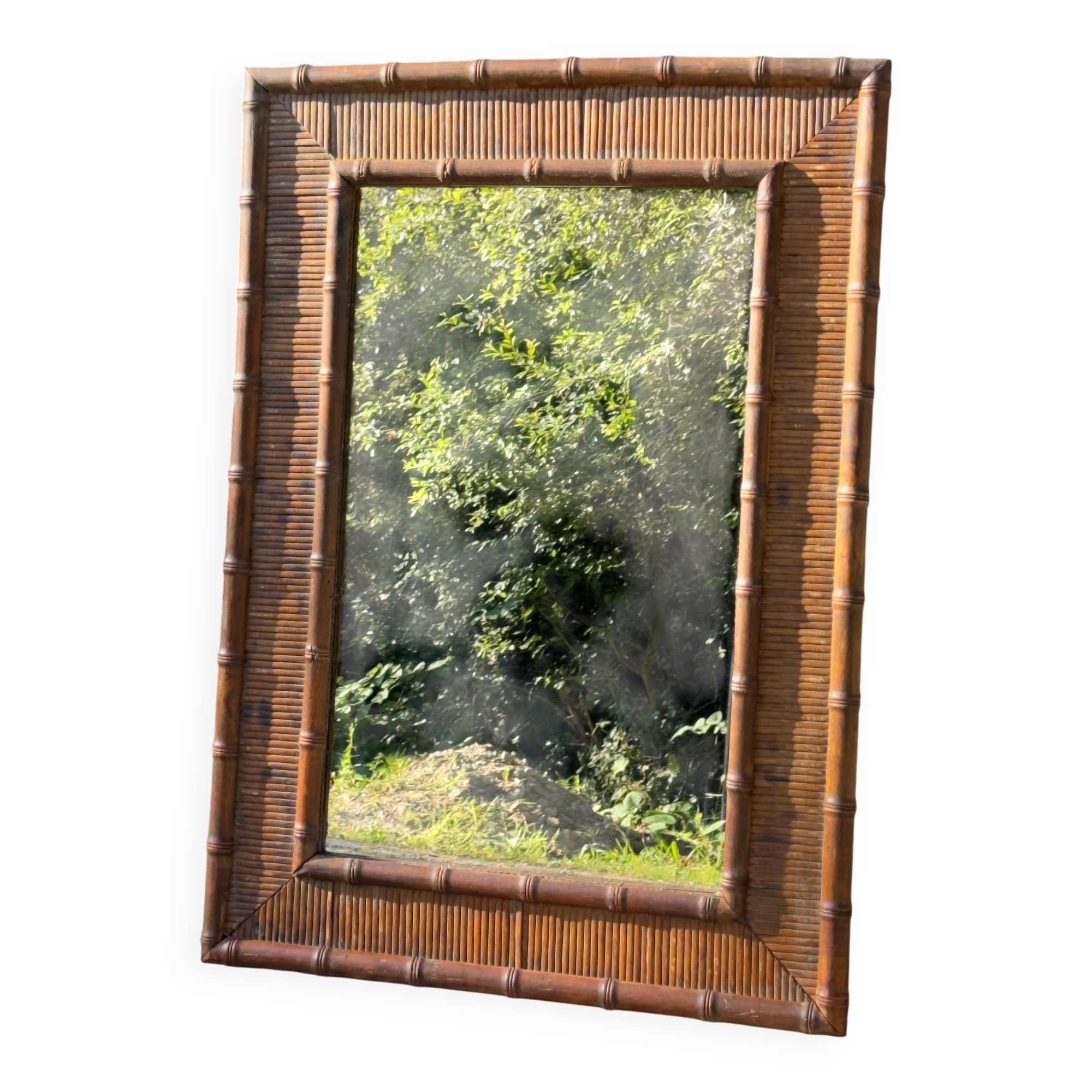 Bamboo and rattan mirror, 1960s-1970s