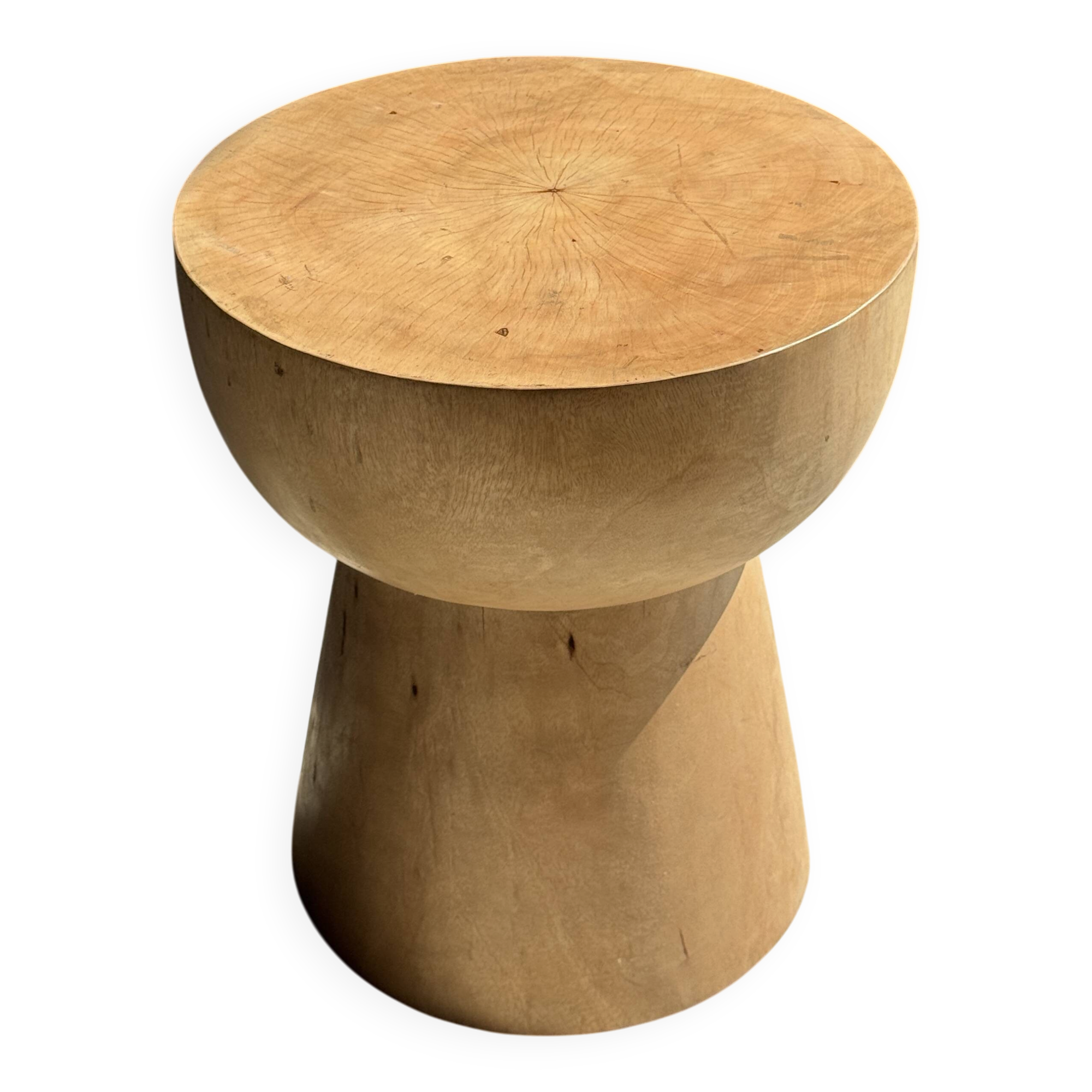 Side table or stool with a semi-spherical top in beige mango wood H50 D45