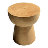 Side table or stool with a semi-spherical top in beige mango wood H50 D45