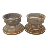 Pair of wooden candle holders white effect