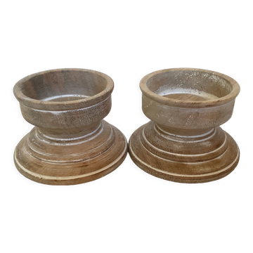 Pair of wooden candlesticks with a white effect