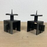 Pair of brutalist wrought iron candle holders