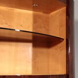 Iconic Aldo Tura brown goatskin bar cabinet with electric lift & mirror interior.