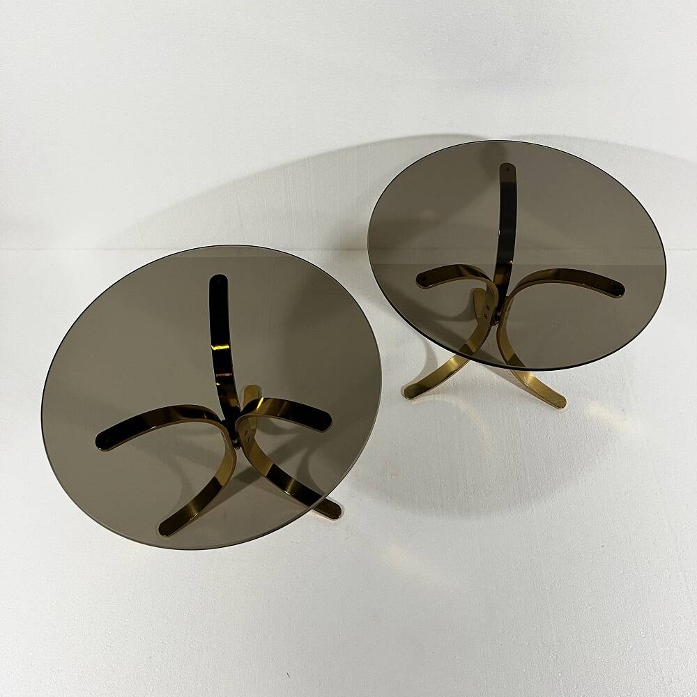 Brass and smoked glass side tables from the 1960s.