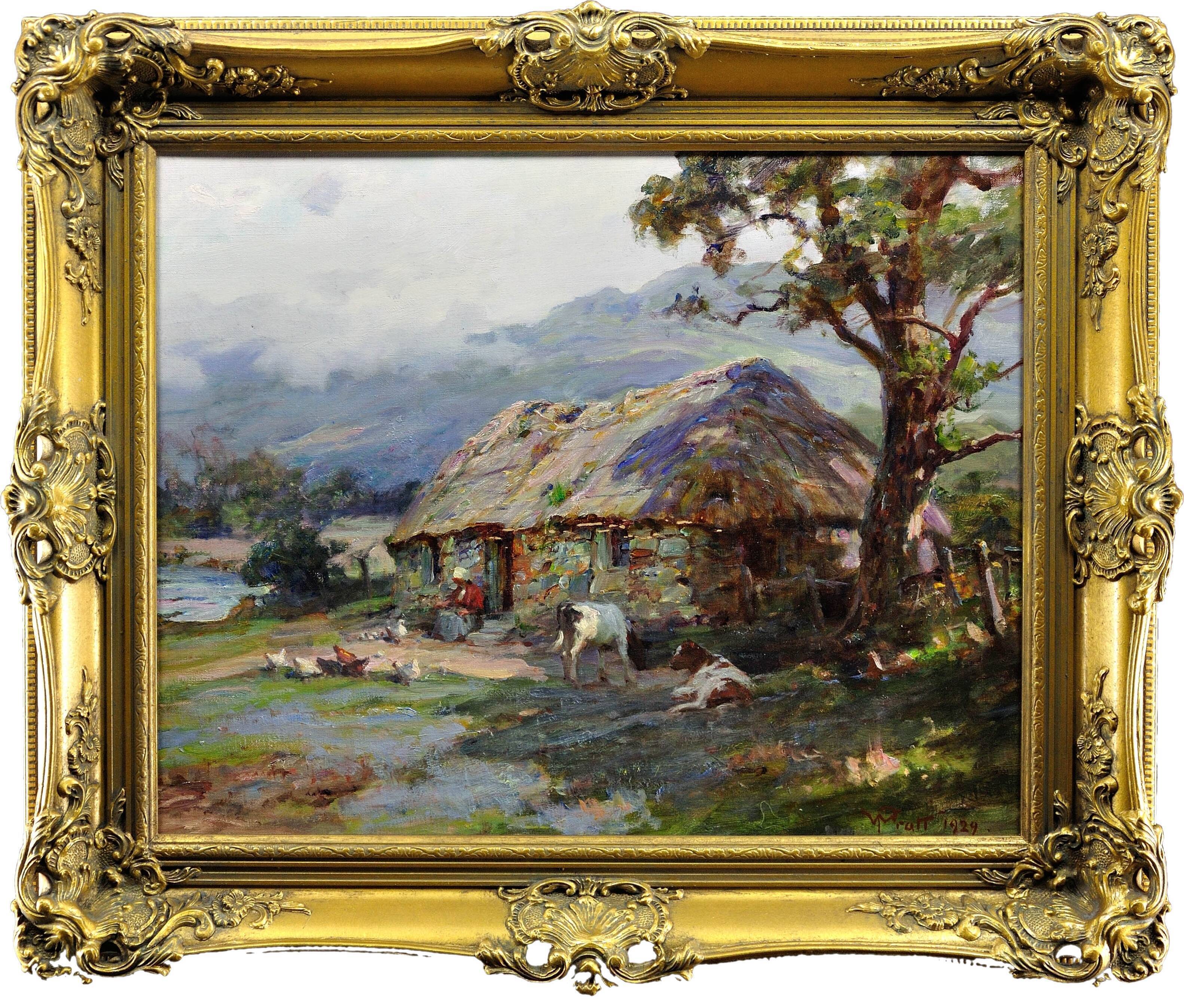 William Pratt 1855-1936.Crofters Scottish Highlands 1929 Oil On Canvas. Framed