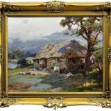 William Pratt 1855-1936.Crofters Scottish Highlands 1929 Oil On Canvas. Framed