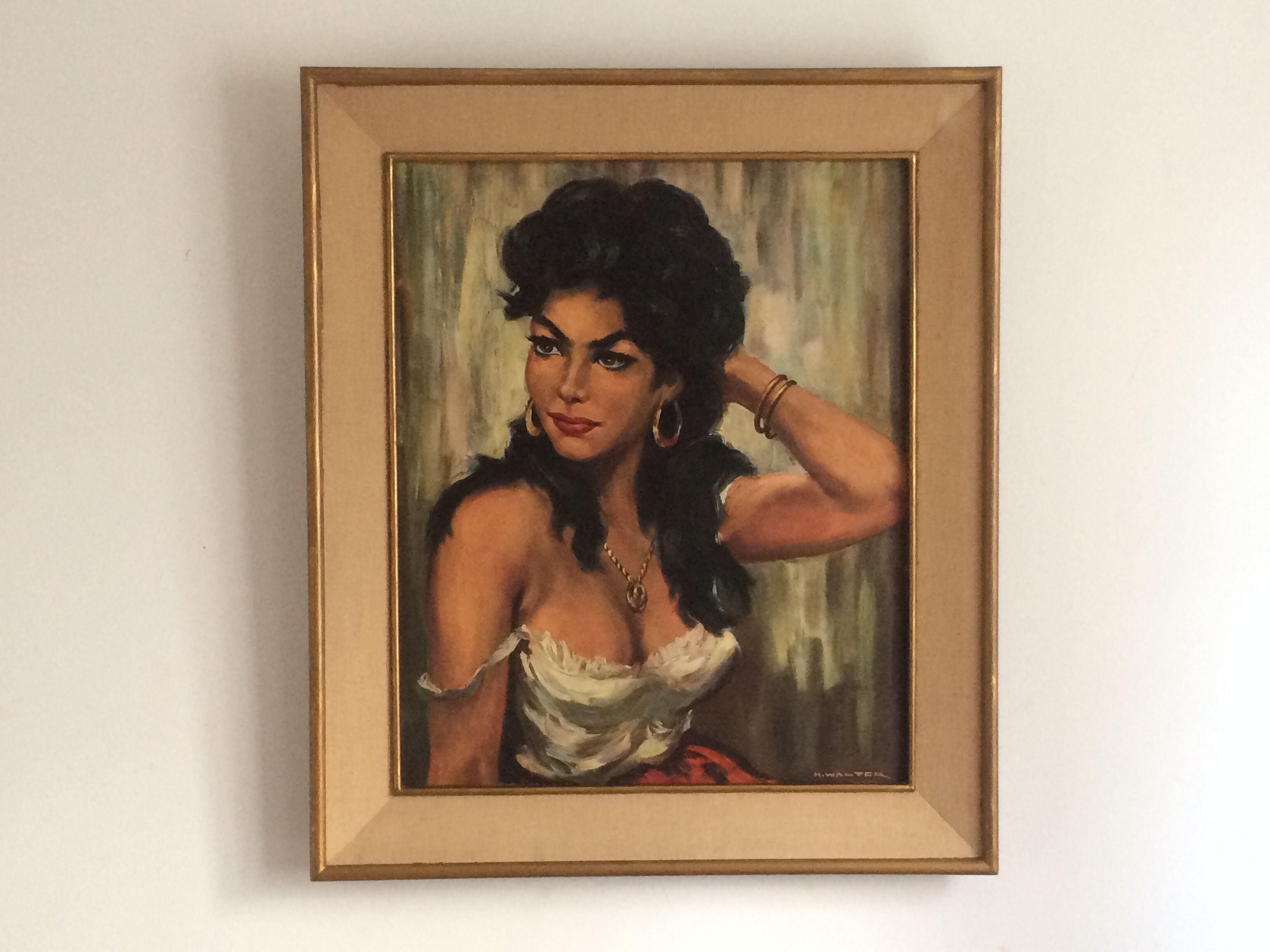 Portrait d'une femme gitane. Huile sur toile signée. Format 12F.