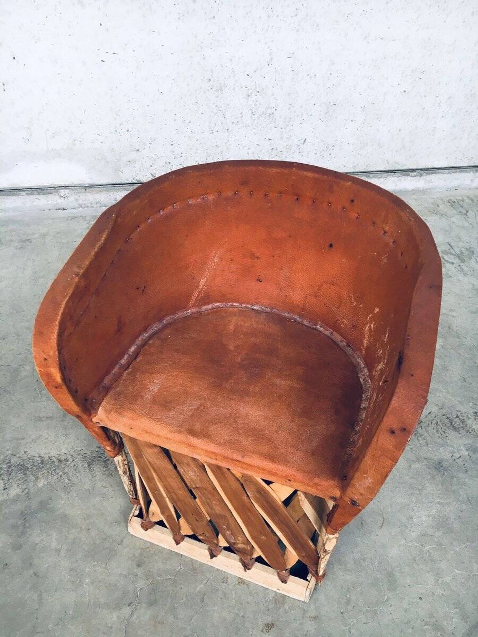 Mexican Art Populaire Artisan Made Leather Table & Chairs by Wim Rietveld, 1970s, Set of 5