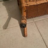 Vintage rattan magazine rack with side shelf - Bohemian style