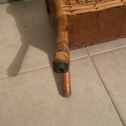 Vintage rattan magazine rack with side shelf - Bohemian style