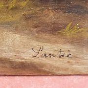 Antique Painting Signed and Dated Animated Landscape Oil Painting on Wood Panel