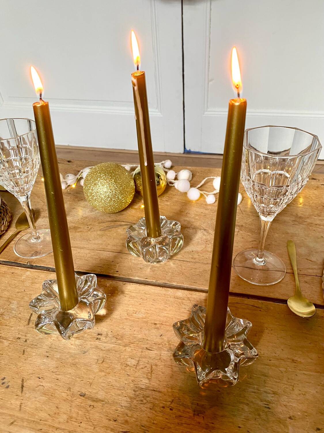 Set of 3 Pierre d'Avesn style glass candle holders