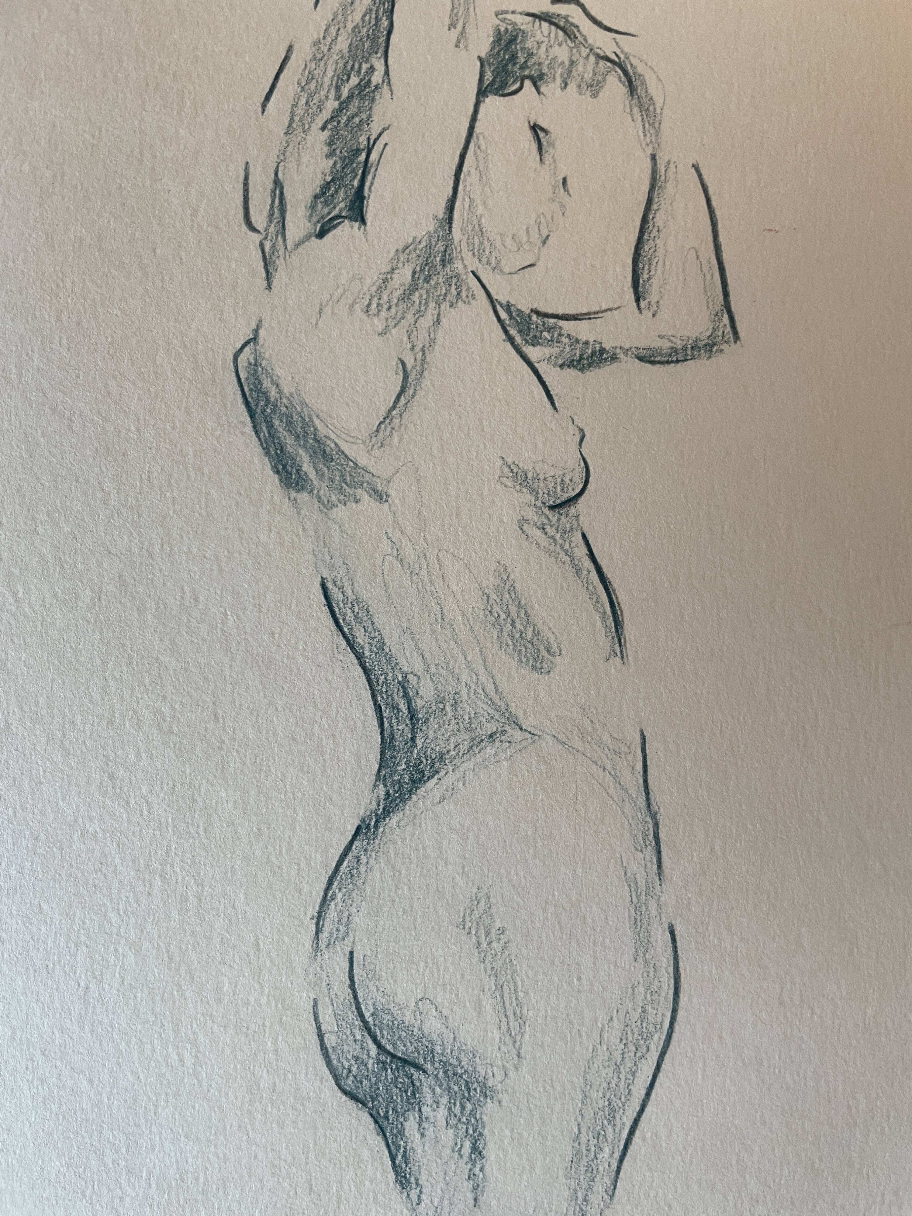 Tableau signé aquarelle portrait féminin « le lever »