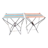 Vintage camping folding stool, striped canvas