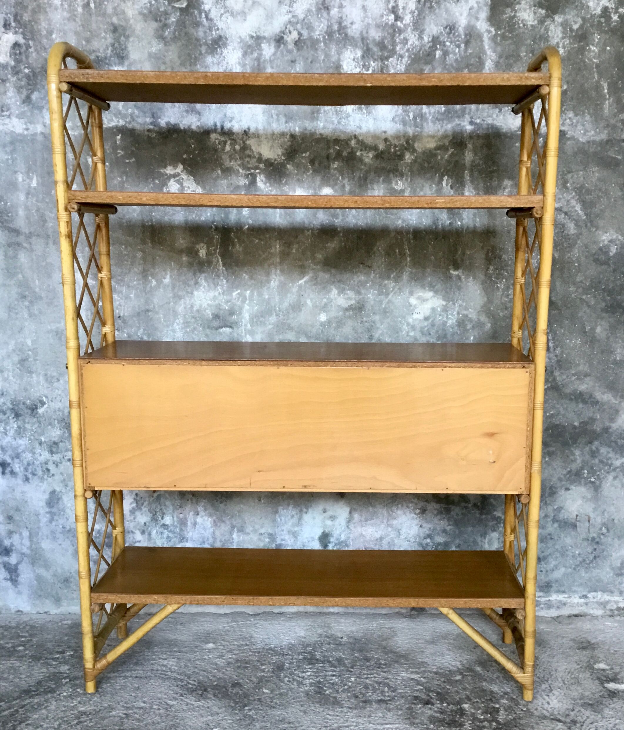 Rattan bookcase, vintage 1960