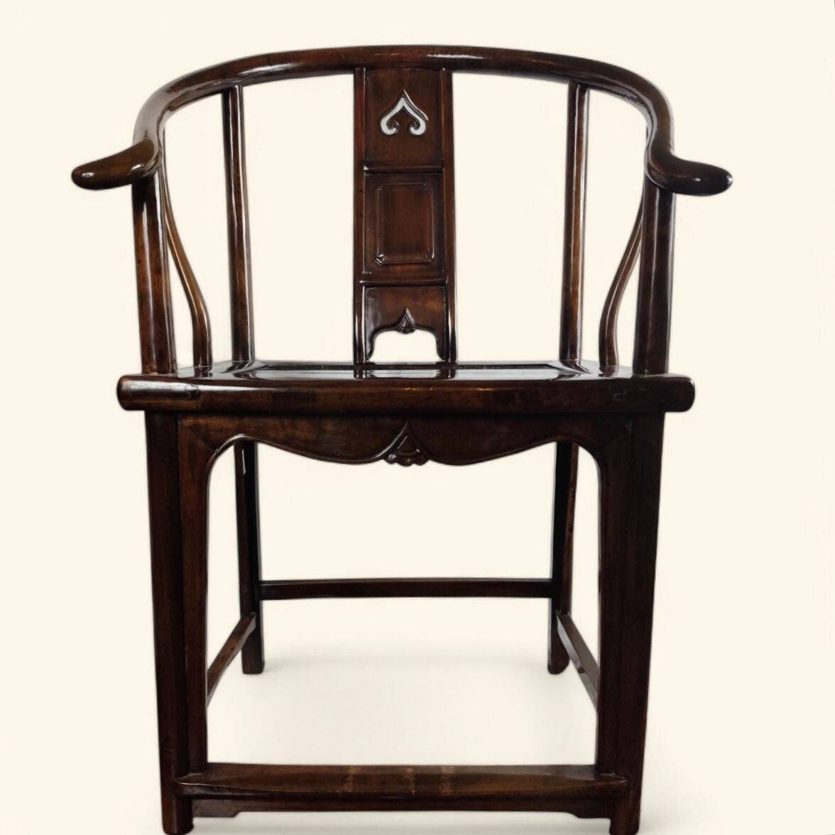 Pair of Horse-shoe Iron Armchairs in Catalpa Wood, China, 19th Century - Qing Dynasty.