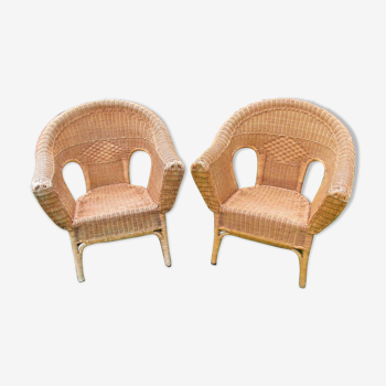 Pair of rattan and wicker chairs
