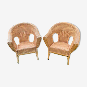 Paire de fauteuils rotin et osier