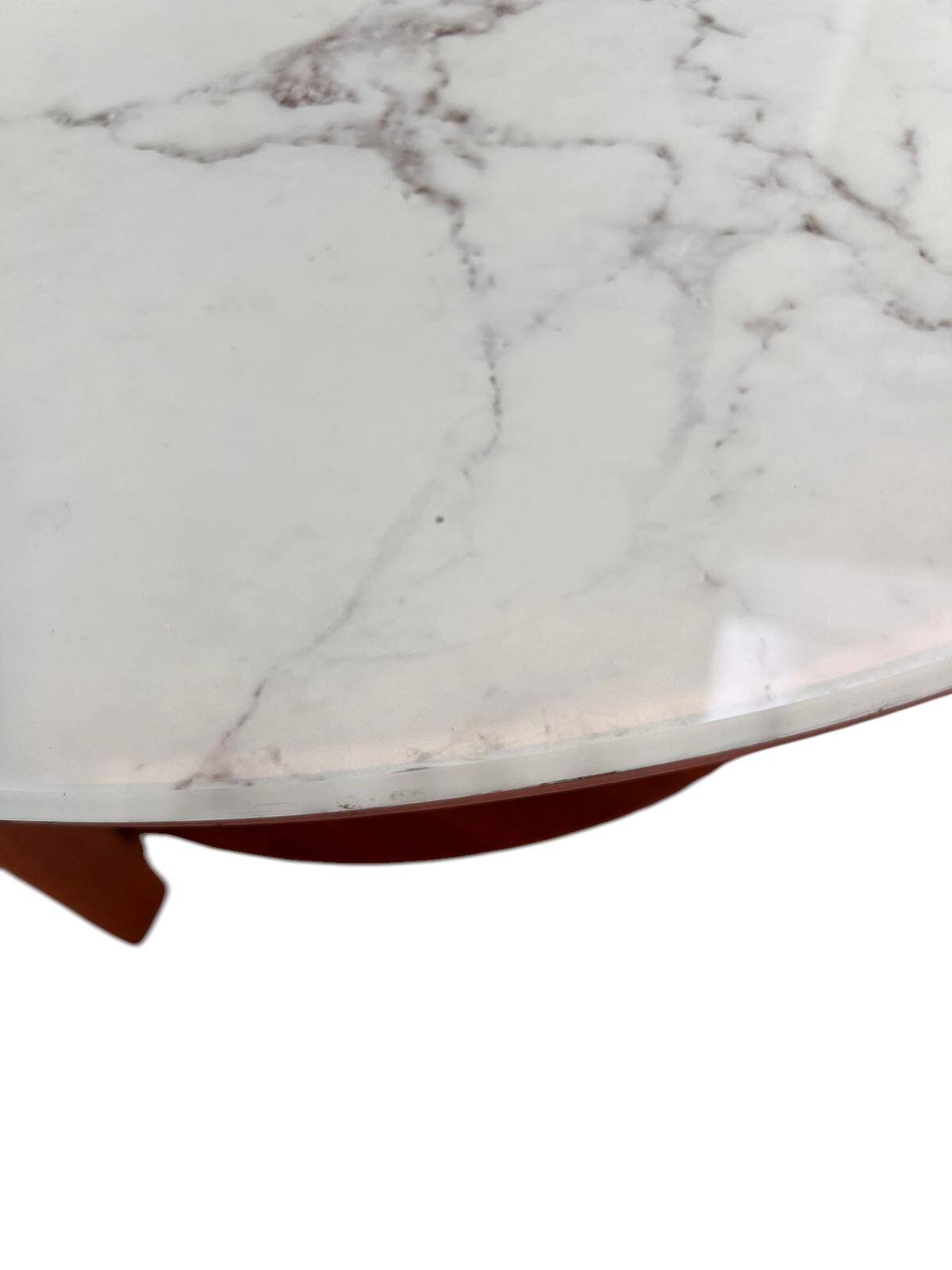 Vintage Scandinavian round coffee table in teak with removable glass top featuring a marble effect, 1960s.