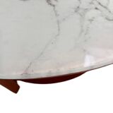 Vintage Scandinavian round coffee table in teak with removable glass top featuring a marble effect, 1960s.