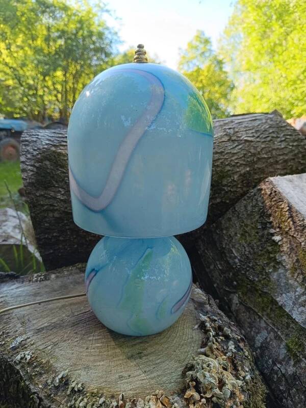 Lampe champignon en verre bleu, années 60