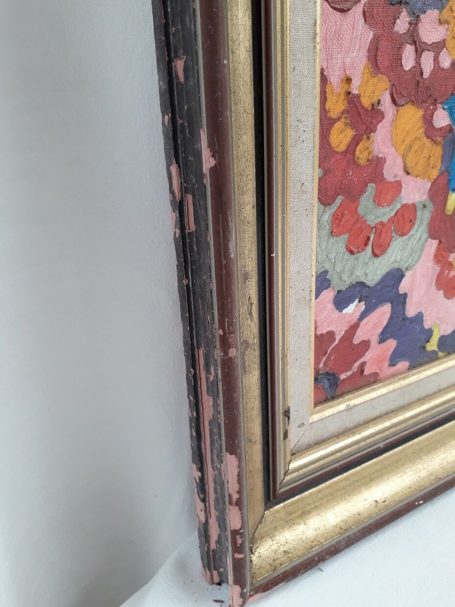 Old oil painting on canvas stamped from the 70s