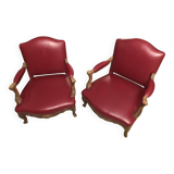Paire de fauteuils cuir style Louis XV
