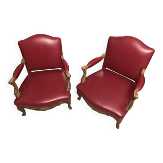 Pair of Louis XV style leather armchairs
