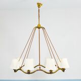 Large Viennese Modernism curved brass wave chandelier by Hugo Gorge, 1940s