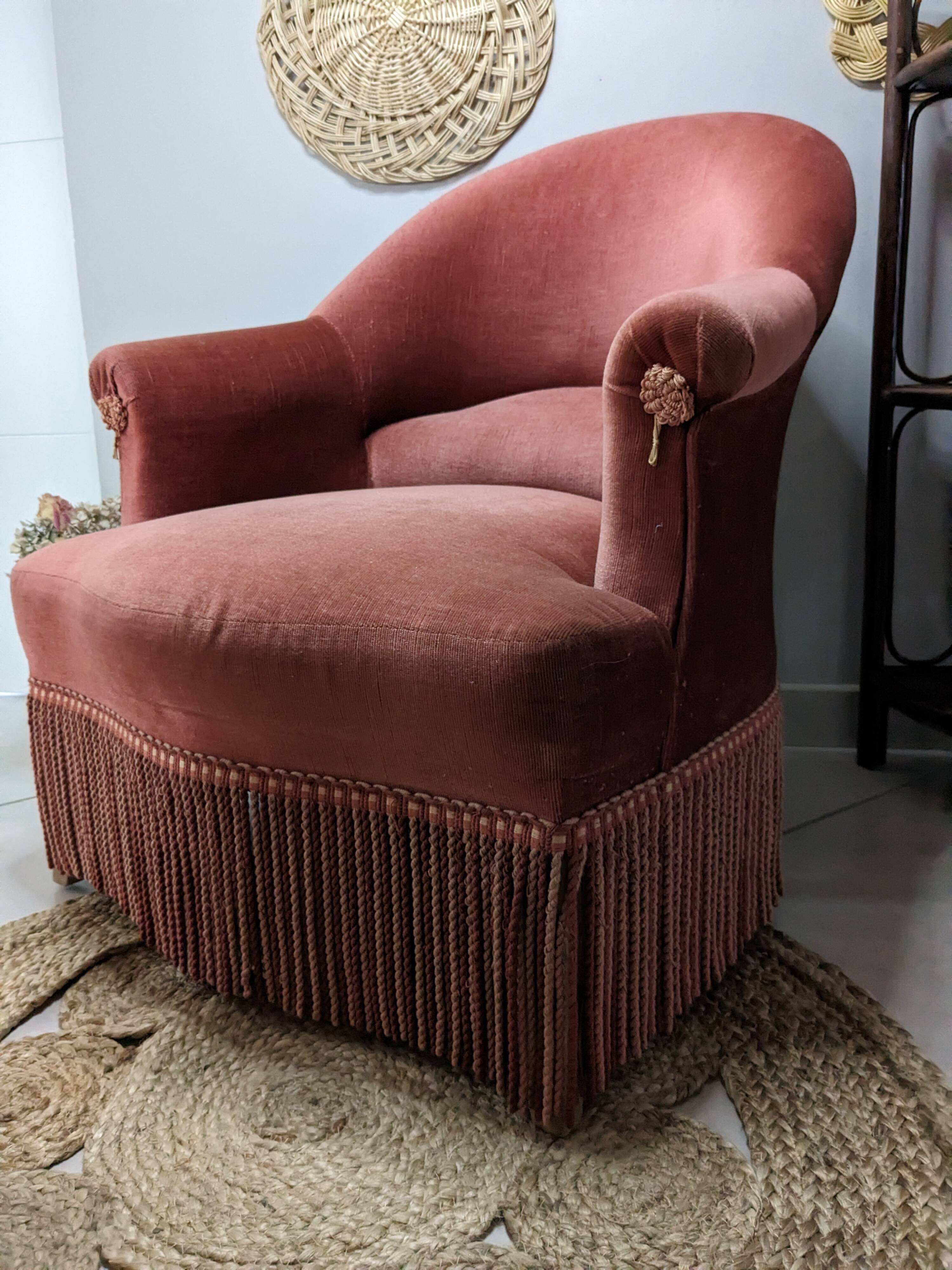 Fauteuil crapaud velours rose
