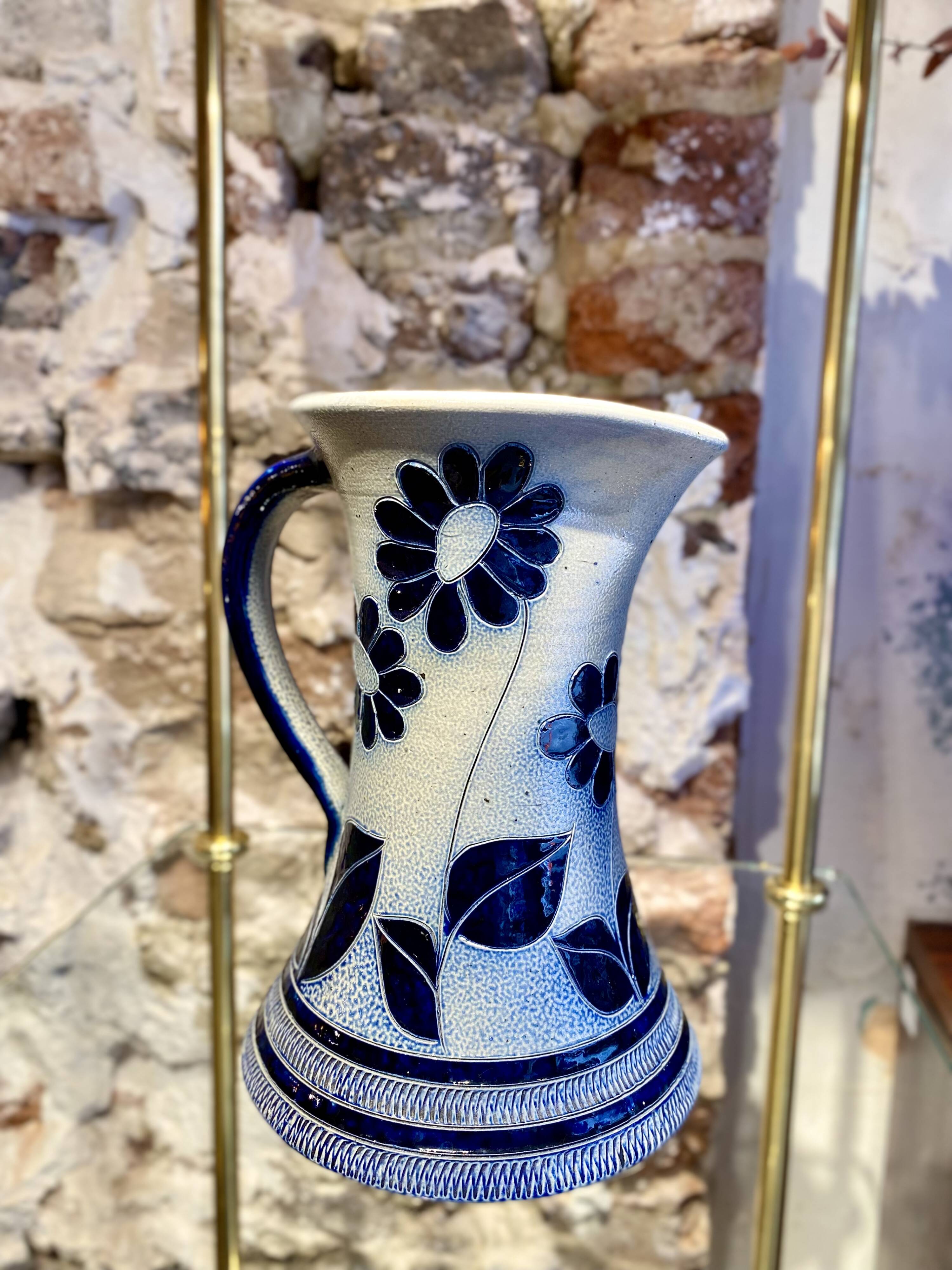 Vintage stoneware pitcher signed La Roche